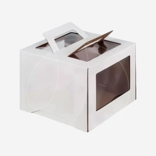 Коробка для торта с окном и ручками белая 22х22х15 см 9095456